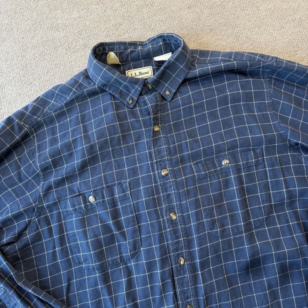 Vintage L.L. Bean Mens‎ Button Down Blue Plaid Traditional Fit Long Sleeve